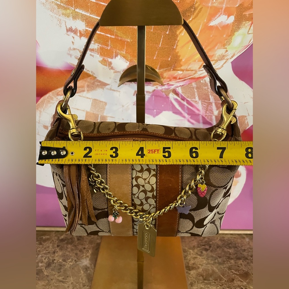 COACH Vintage Signature C Brown Mini Bag W/Tassel Upcycled Junk Gypsea Bag Chain - Picture 17 of 17